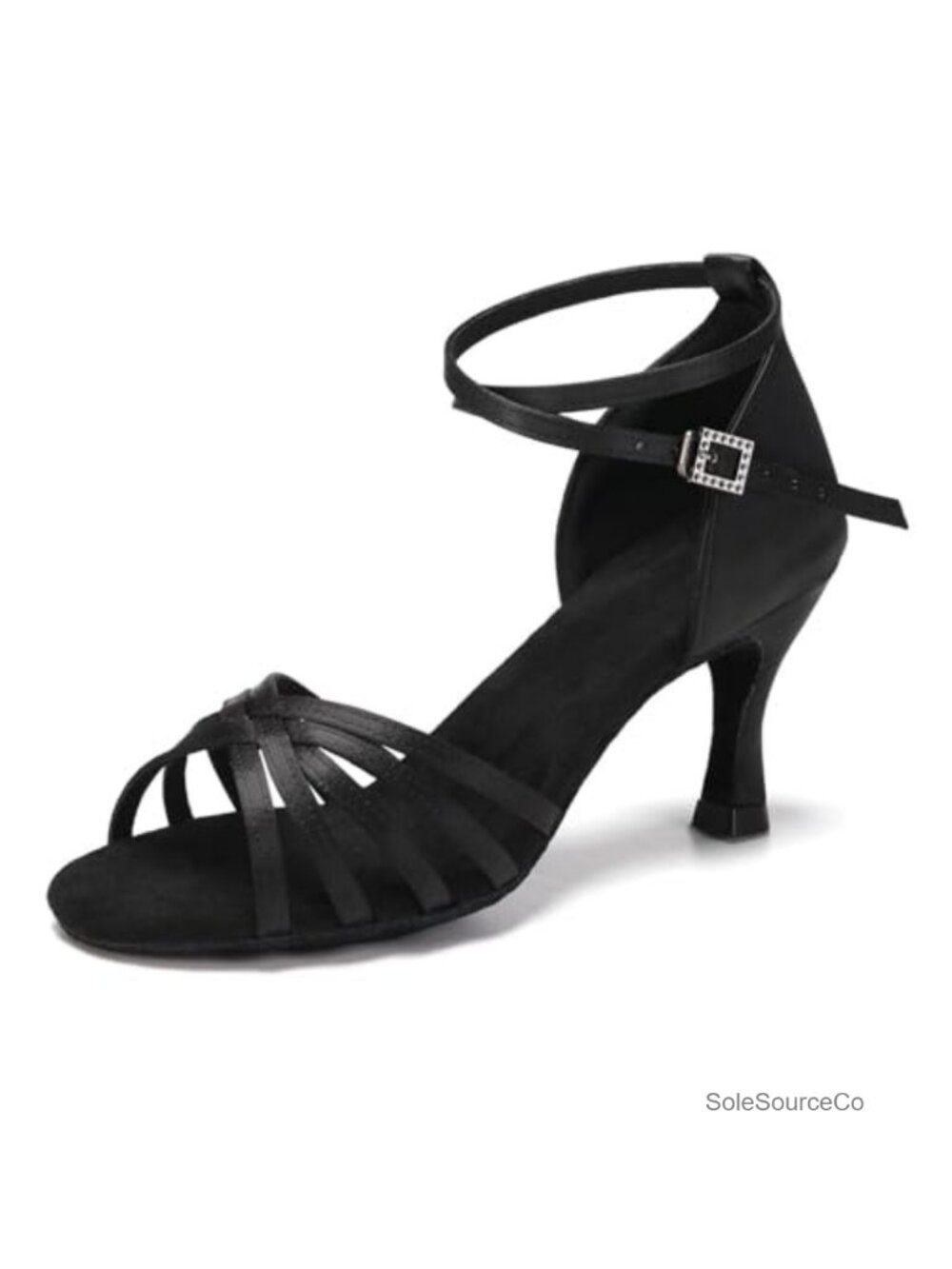Women's Ballroom Latin Dance Shoes Satin Open Toe Ankle Strap 3in Heel
